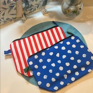 NWT IKEA Red Striped and Blue Polka Dot Cosmetic Pouches Set of 2 Cute Gift Set